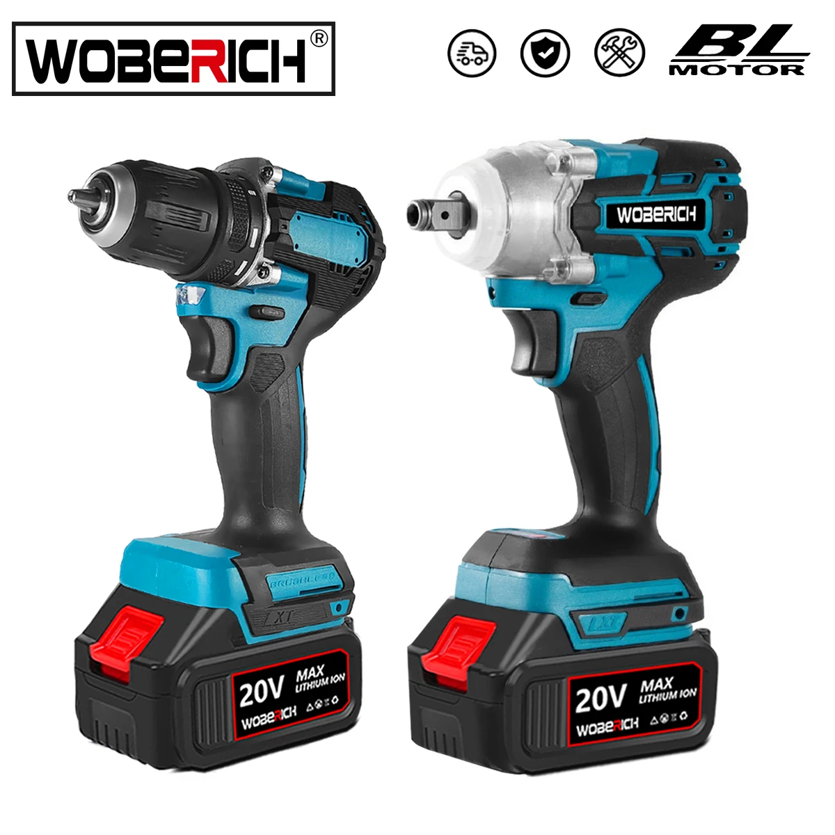 

WOBERICH Brushless 1/2 inch Electric Impact Wrench 13mm Electric Impact Drill Combo Kit Power Tool Sets For Makita 18V battery