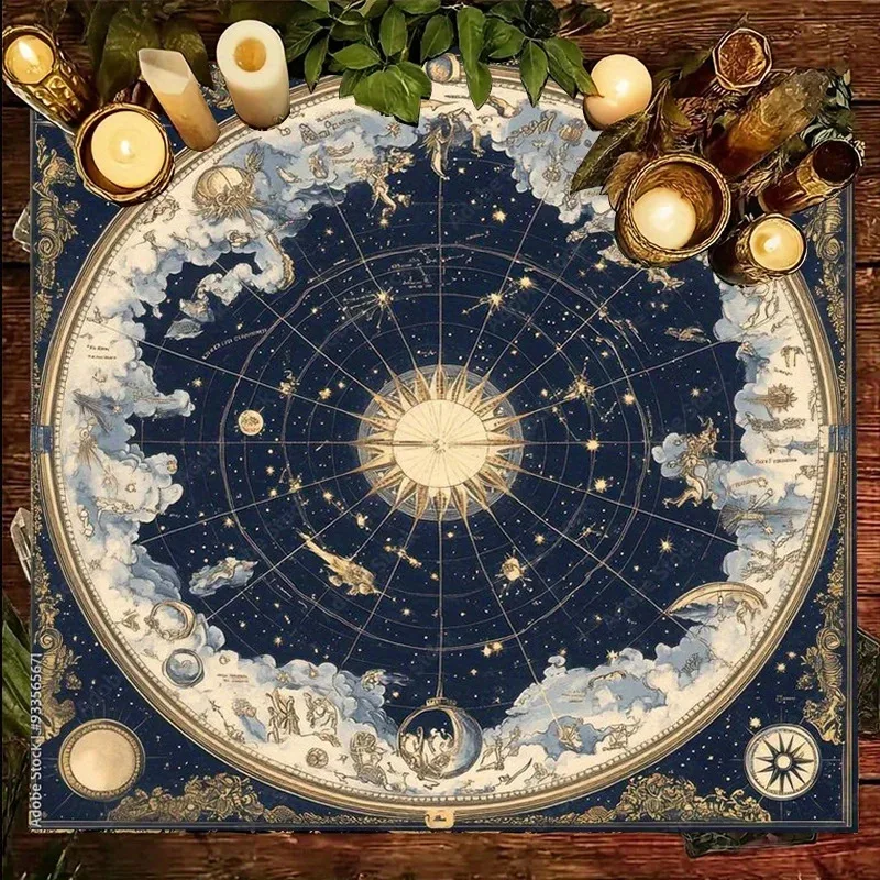 VIKAMA Retro Star Chart Tarot Tablecloth Astrology Universe Altar Cloth Astrology Ceremony Atmosphere Table Mat