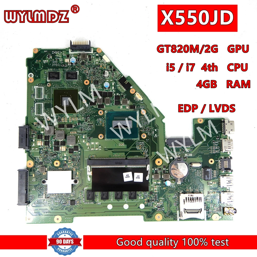 X550JD EDP/LVDS GT820M/2G i5/I7CPU 4GB RAM Mainboard For Asus X550J X550JK FX50J A550J K550J X550JX Laptop Motherboard