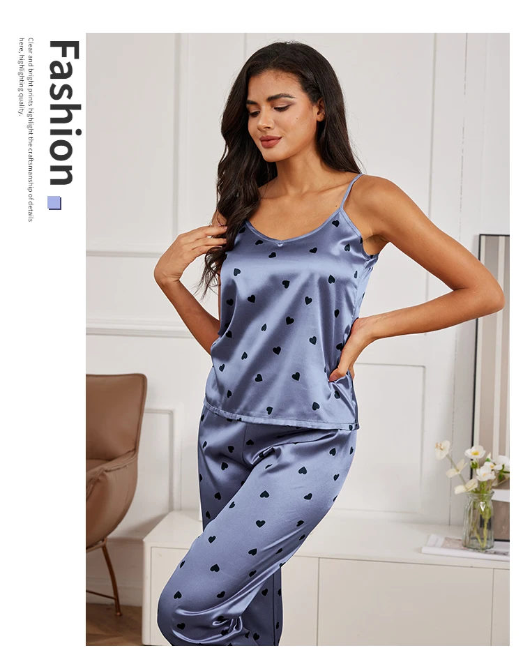 Damen Hauskleidung sexy V-Ausschnitt Pyjama Seide Pyjama Set Nachtwäsche Satin Cami Weste mit Hose Pyjama 2 Stück Sets Lounge wear – Detail 14