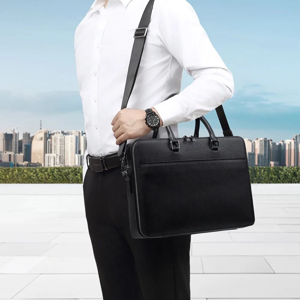New Leather Men's Cowhide Men's Versatile Simple Briefcase Business Multifunctional Fashion Computer Bag Large Capacity Handbag