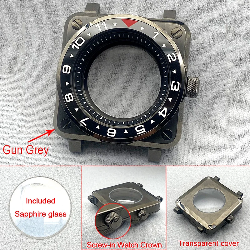 

Gun Grey Mod 42 мм NH35 Водонепроницаемый квадратный корпус для часов Crown at 3.0 Мужские часы для дайвинга SKX007 SRPD Pilot Cockpit Замена корпуса на заказ
