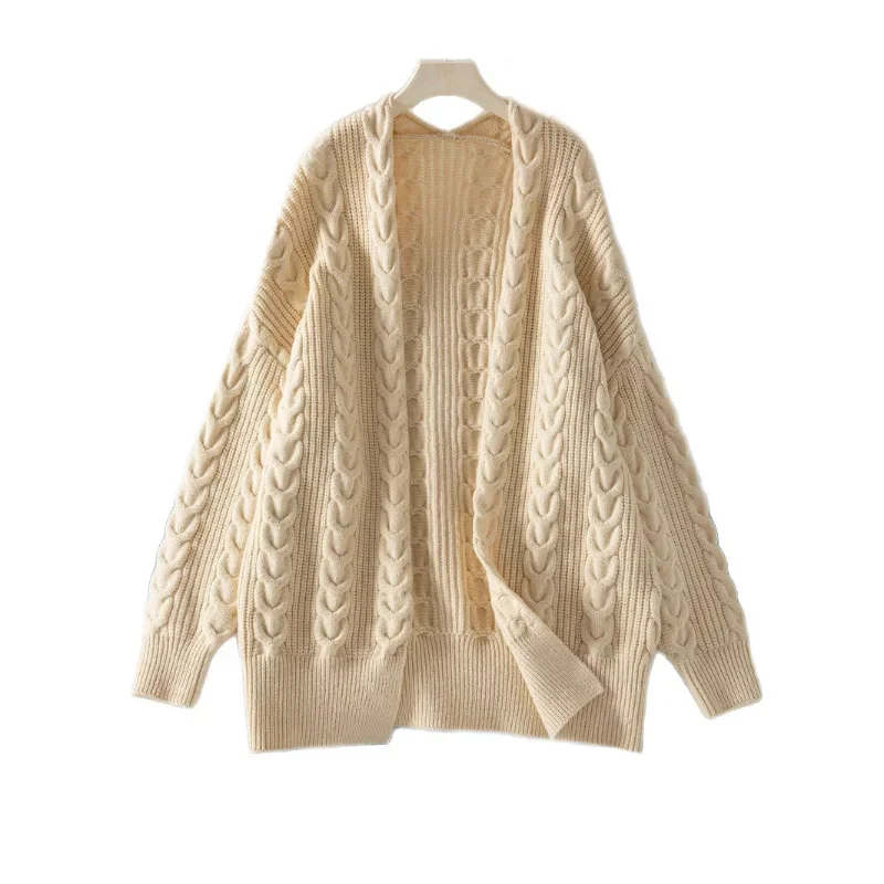 

New Autumn and Winter Medium-length Knitted Cardigan Retro Fashionable Loose Twist Sweater Jacket for Women