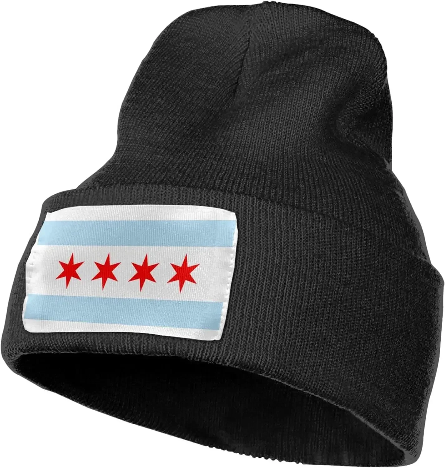 Chicago Flag Knit Beanie Winter Hats for Men and Women Knitted Cuffed Skull Cap Acrylic Daily Beanie Hat