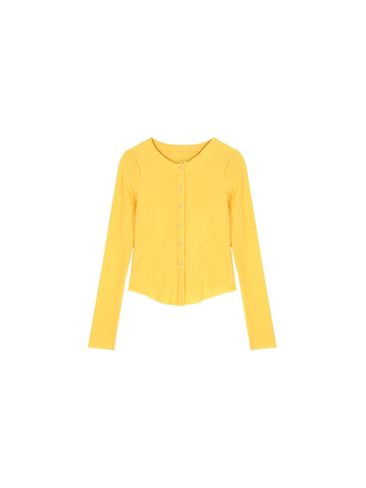 Korean Sle Yellow Knitted Open Cardigan Women's Autumn Winter Slim Fit Long Sve Base irt Inner Wear Soft Polyester Fiber