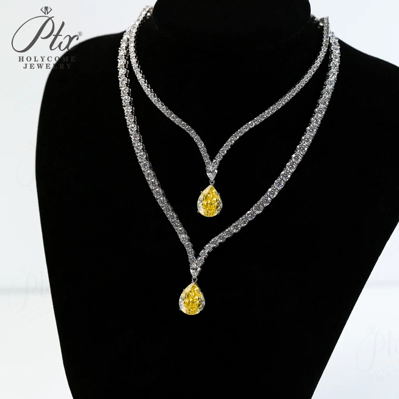 

10CT Tennis Chain Hiphop Lab Grown Ruby/Sapphire/Zambian/Colombia/Moissanite Pear 925 Sterling Silver Necklace Stackable Jewelry