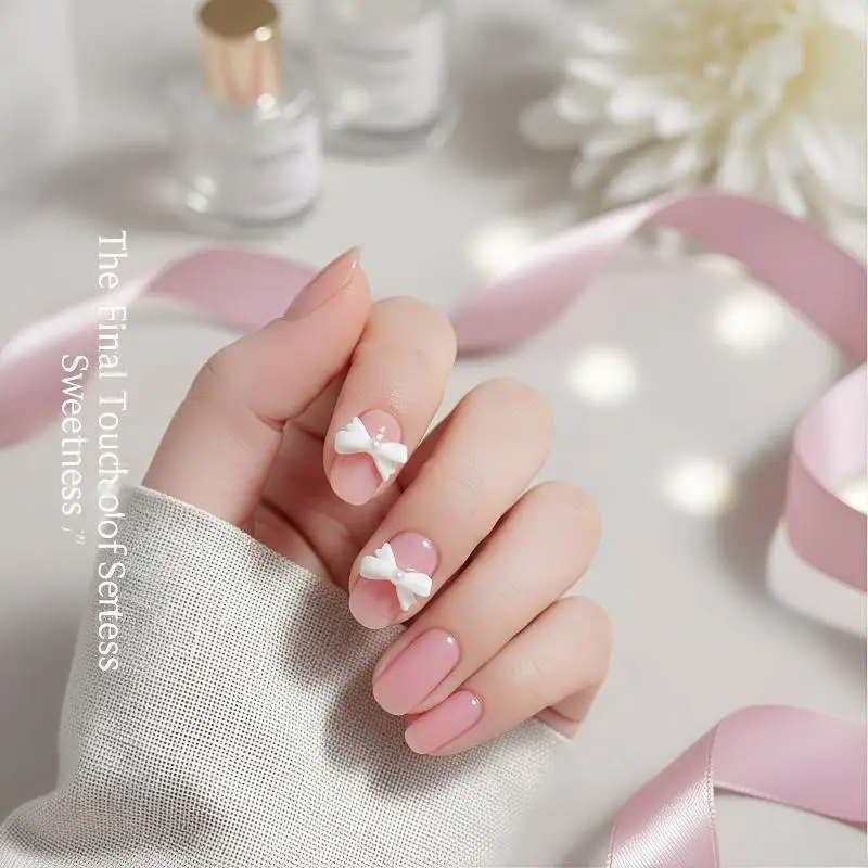 Mix Color Bow with Pearl Nail Charms Set 50 60Pcs Korea Style 3D Accessories for Girls DIY and Salon Use