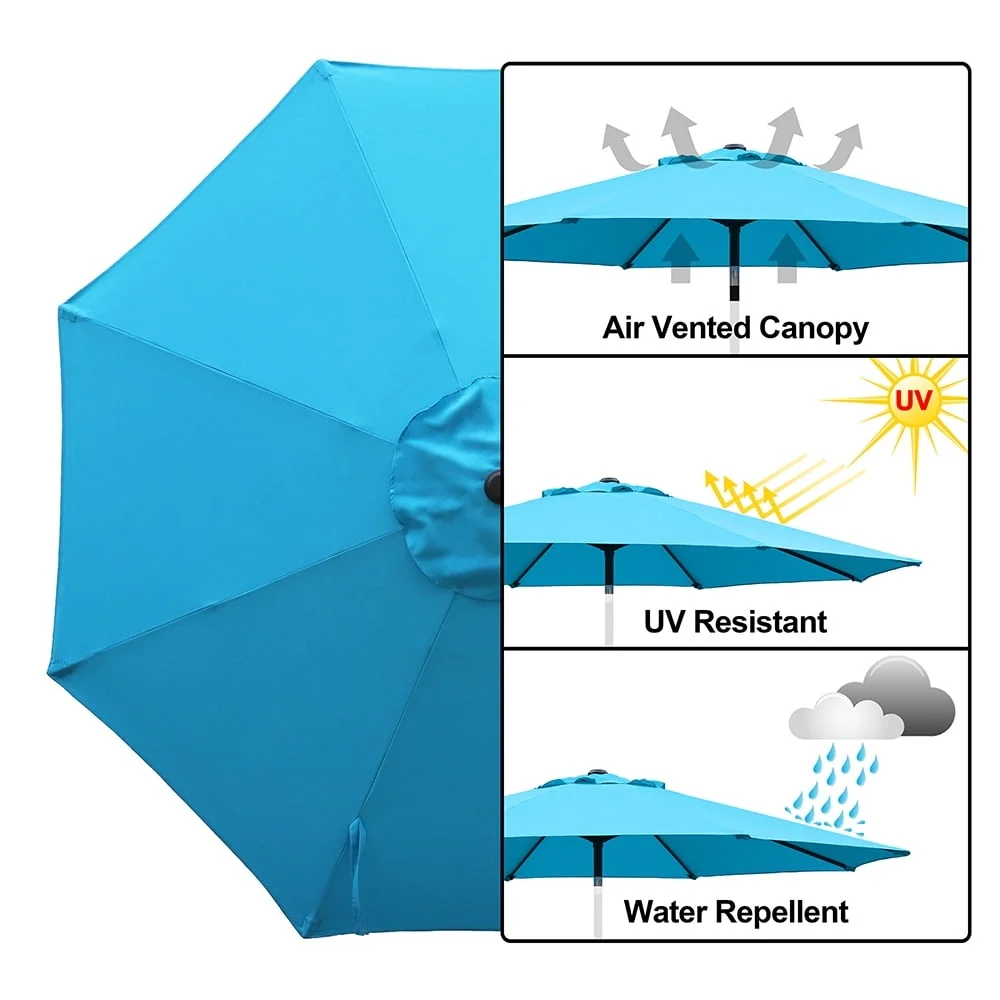 9FT في الهواء الطلق السوق مظلة فناء مع مقبض كرنك دفع زر إمالة مقاوم للماء البوليستر المظلة 8 الصلب الأضلاع تنفيس الهواء #4