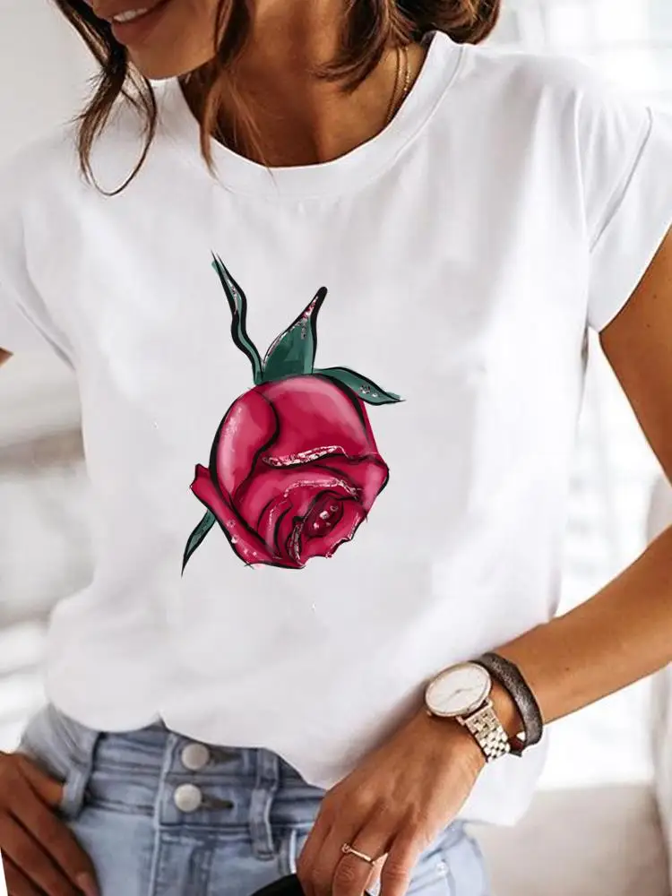

Graphic Tee Women Fashion Lady Clothes Short Sleeve Print T Female Lovely Style Trend Sweet Flower Clothing Casual T-shirts