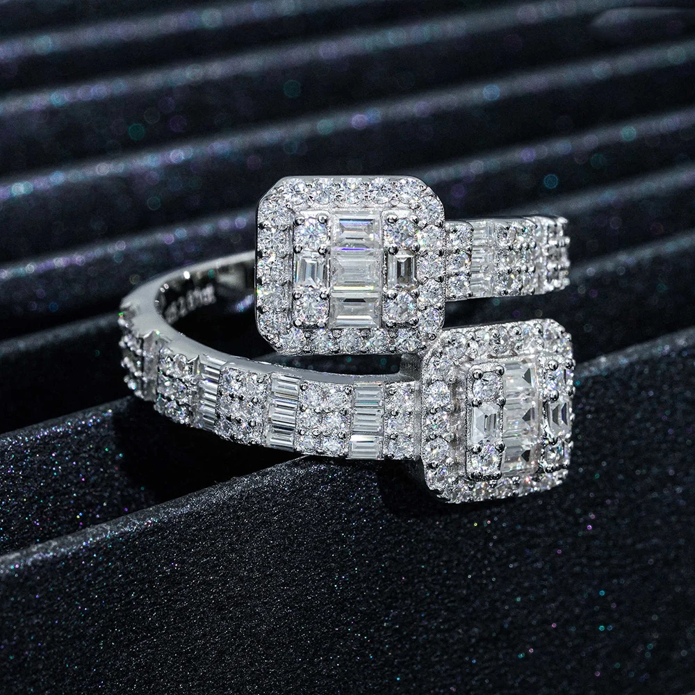 Imagem -02 - Quadrado Moissanite Anéis para Homens e Mulheres Iced Out Anéis S925 Prata Anel de Casamento Dedo Jóias Passe Diamantes Tester