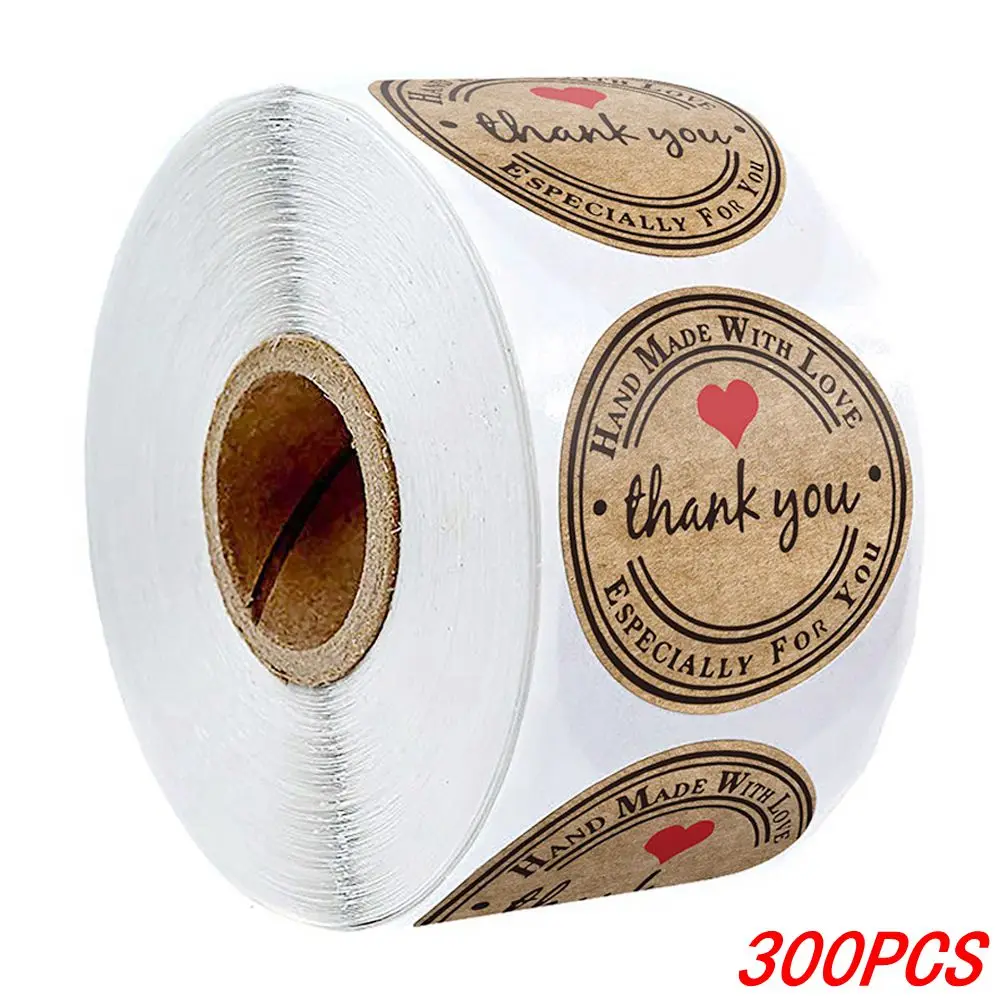 100-500 Stuks 1Inch Vintage Kraftpapier Handgemaakt Met Liefde Stickers Voor Pakket Dank U Briefpapier Zelfklevende Etiketten bakken Seals