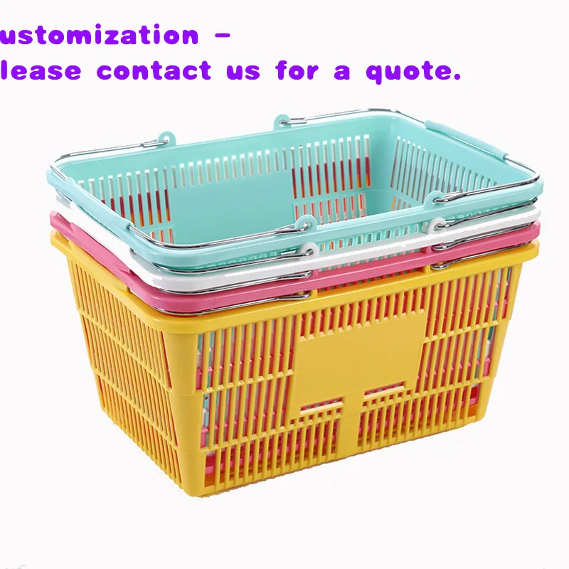 

custom.Multi Color Stackable Plastic Shopping Basket With Metal Handle Supermarkets and Convenience Stores
