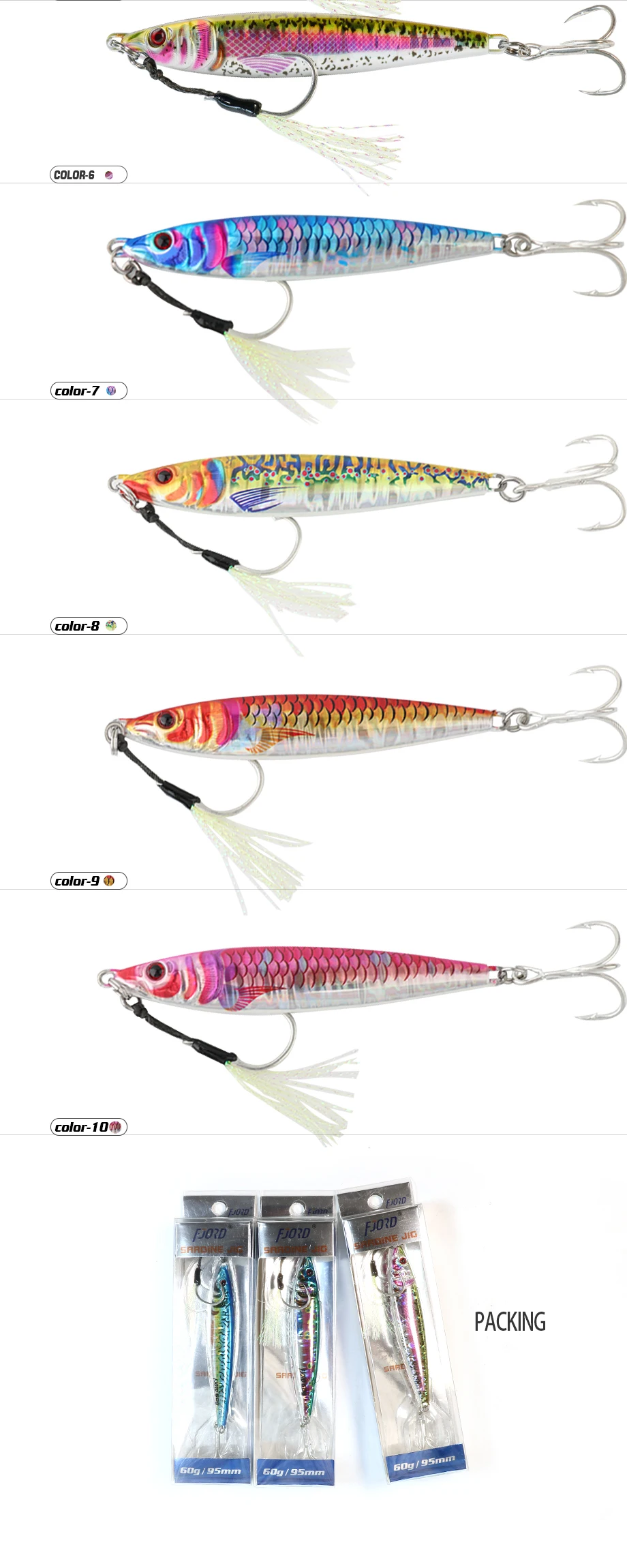 Fjord Metall Jig 20g 30g 40g 60g 3D-Druck Shore Casting Seefischerei Jigs Forelle Thunfisch Bass Salzwasser Angeln neue Köder liefert – Detail 9