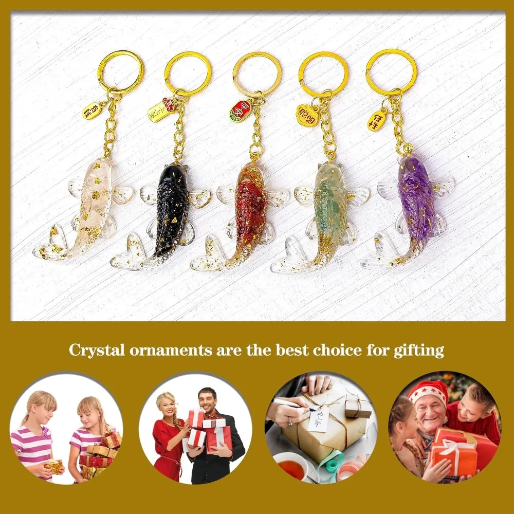 New 4.7inch Koi Fish Keychains Crushed Stone Natural Crystal Key Chain Multi-color Diamond Handicrafts Pendants Gifts view 3