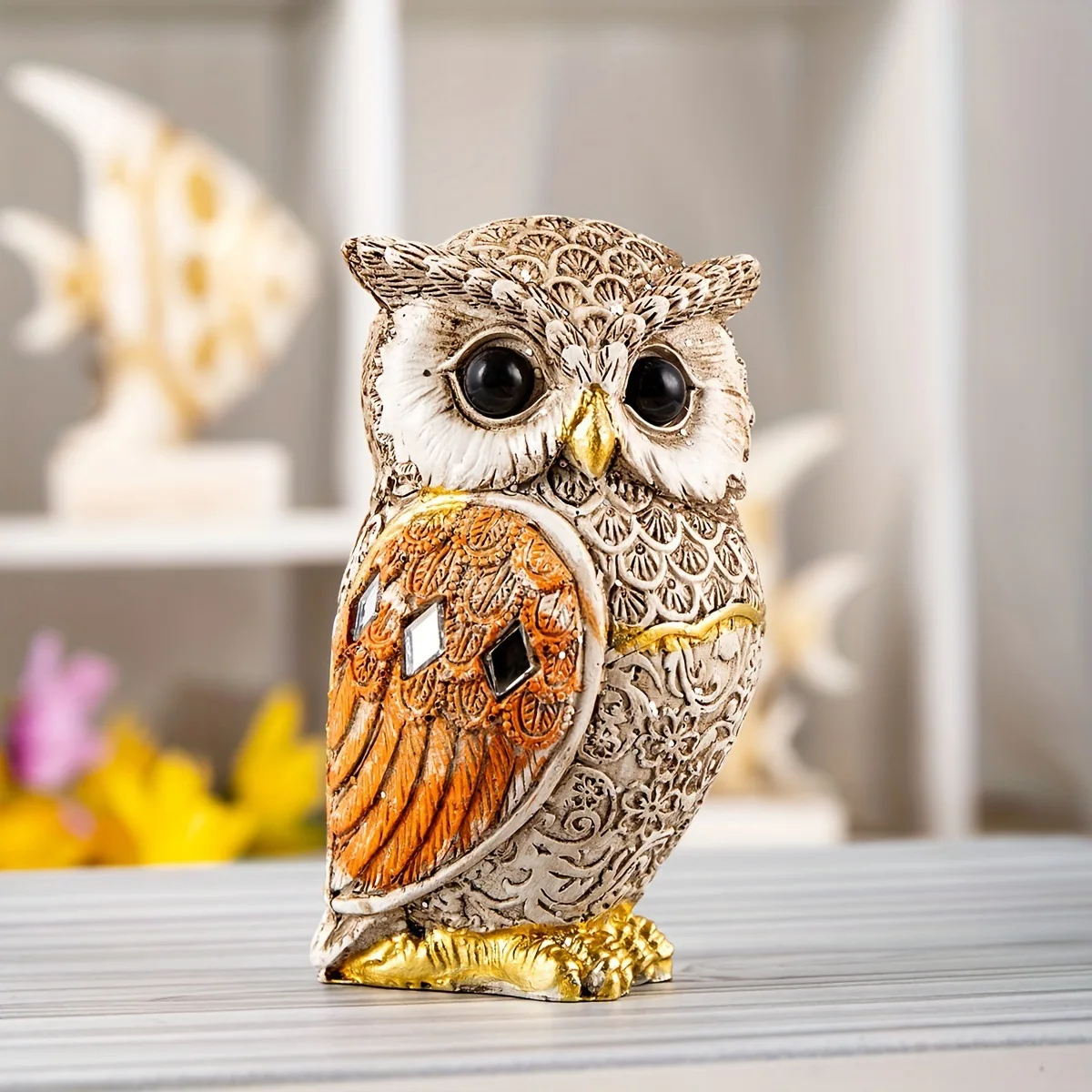 New Trendy Resin Owl Statue Vintage Home Decor Living Room TV Cabinet Desktop Animal Figurine Art Craft Ornament Gift