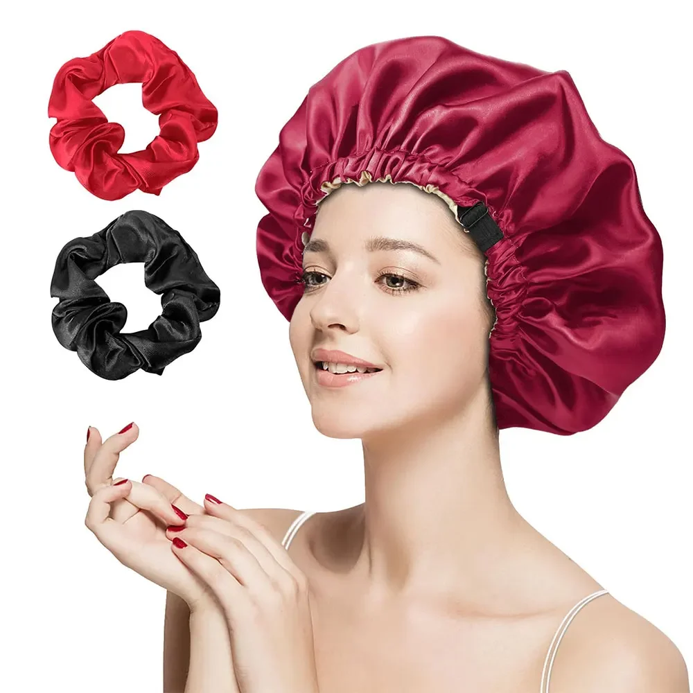 

Wholesale double layer extra thick sleeping cap adjustable home beauty hair care cap large color ding round cap