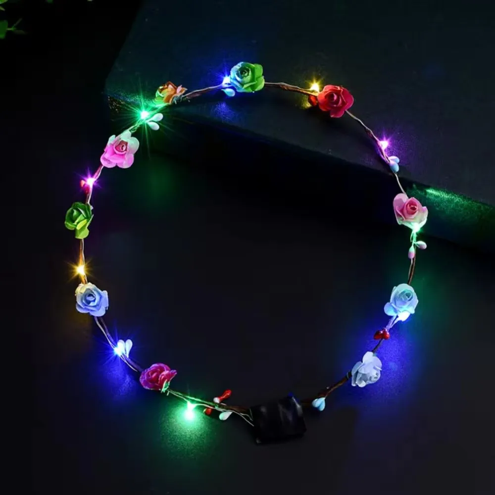 10Pcs LED Flower Crown Headband Light Up Flower Headbands for Women Garlands Glowing Floral Wreath Crowns for Wedding Party