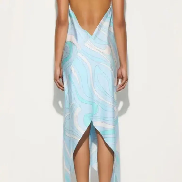 Vestido Casual Hoado con Estampado sin Mangas de Fibra de Poliéster de Cintura Alta E de Moda para Mujer, Primavera ...