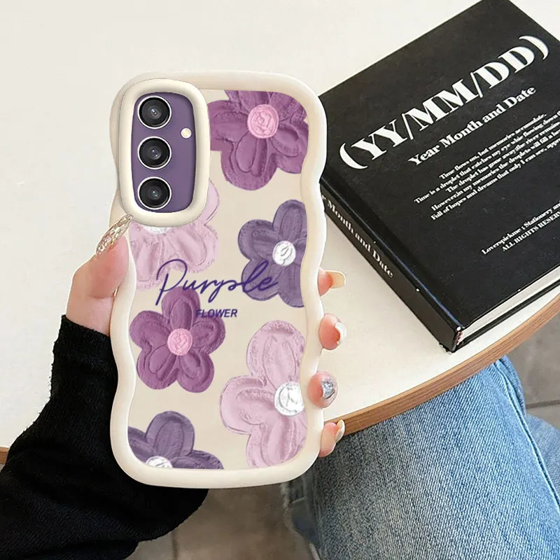 Flower Fashion Phone Case For Samsung Galaxy S21 S22 S23 S24 FE ULTRA 5G  Soft Coque Wavy Edged Shockproof Cover Girl Shell