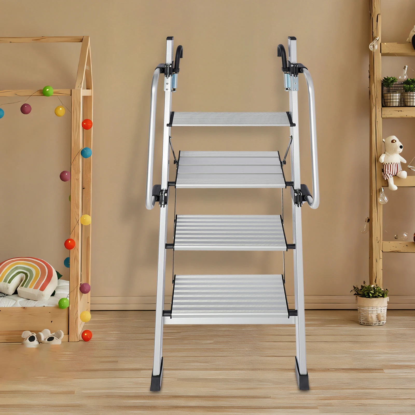 

Heavy-Duty 4-Step Bunk Bed Ladder, Adjustable Aluminum Alloy Climbing Stool, 330lb Capacity, Non-Slip Pedals for Kids/Adults
