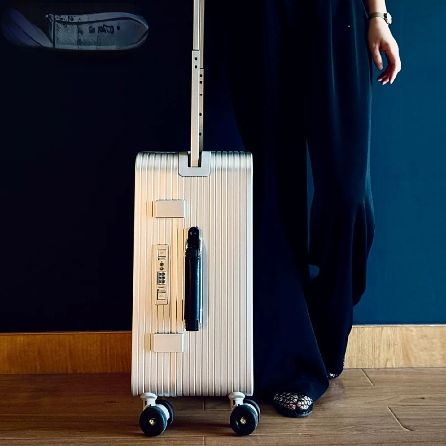 Wide Handle Aluminum Frame Combination Lock Aluminum‑Magnesium Alloy Travel Trolley Suitcase Luggage for Men Women