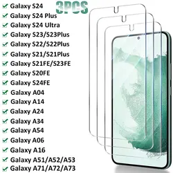 3PCS Tempered Glass For Samsung Galaxy S24 S23 S22Plus S21FE A04 A14 A54 A34 A06 A16 A52 A53 A71 A72 Screen Protector Film Glass