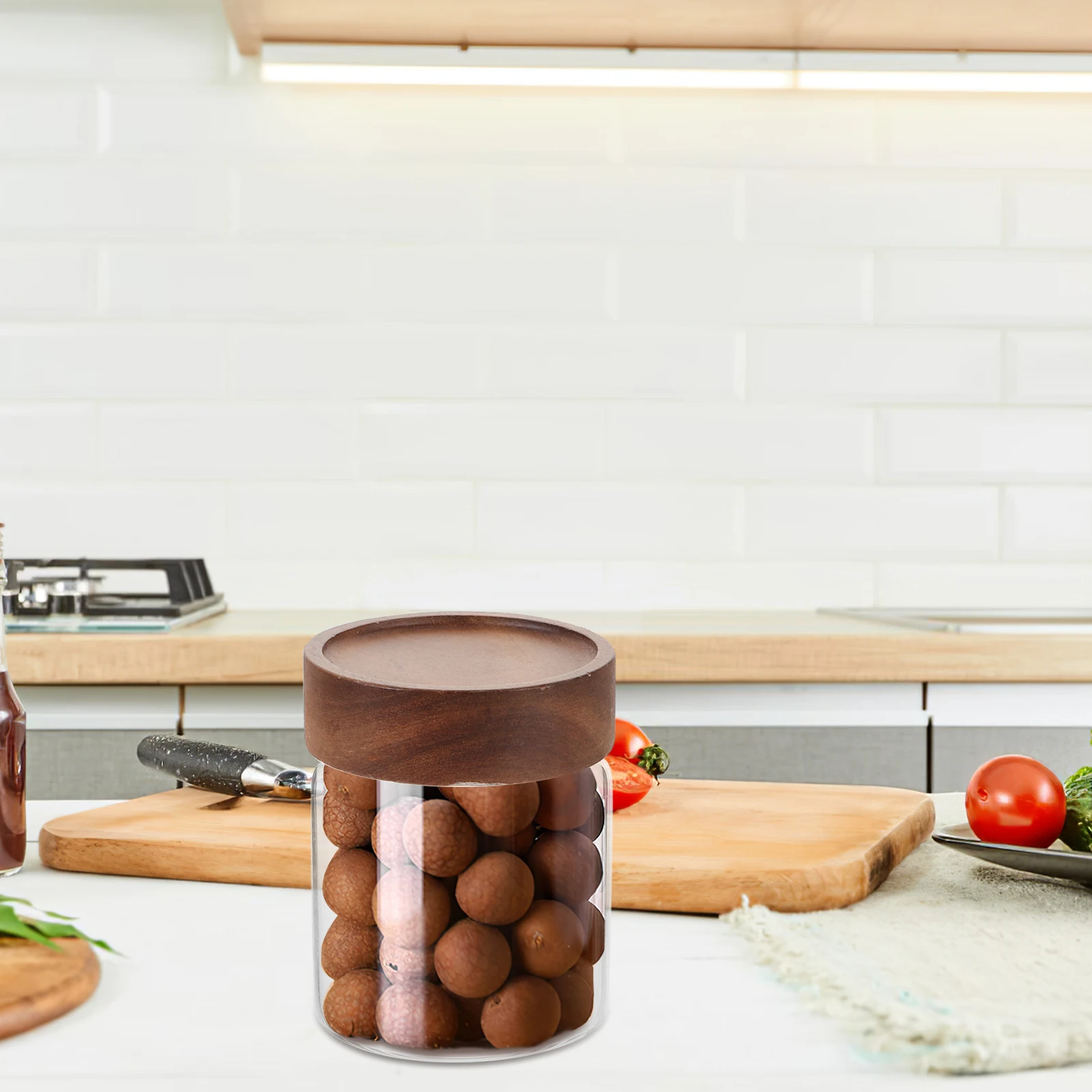 

Glass Storage Jar with Wood Lid Airtight Coffee Beans Container Kitchen Canister Sealed Food Storage Glass Canister for Tea