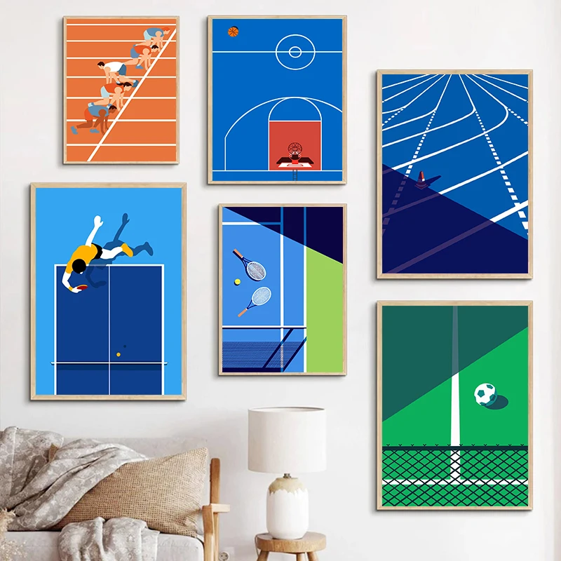 

Wall Art Canvas Painting Basketball Football Tennis Court Pool Nordic Posters and Prints Wall Pictures for Living Room Decor