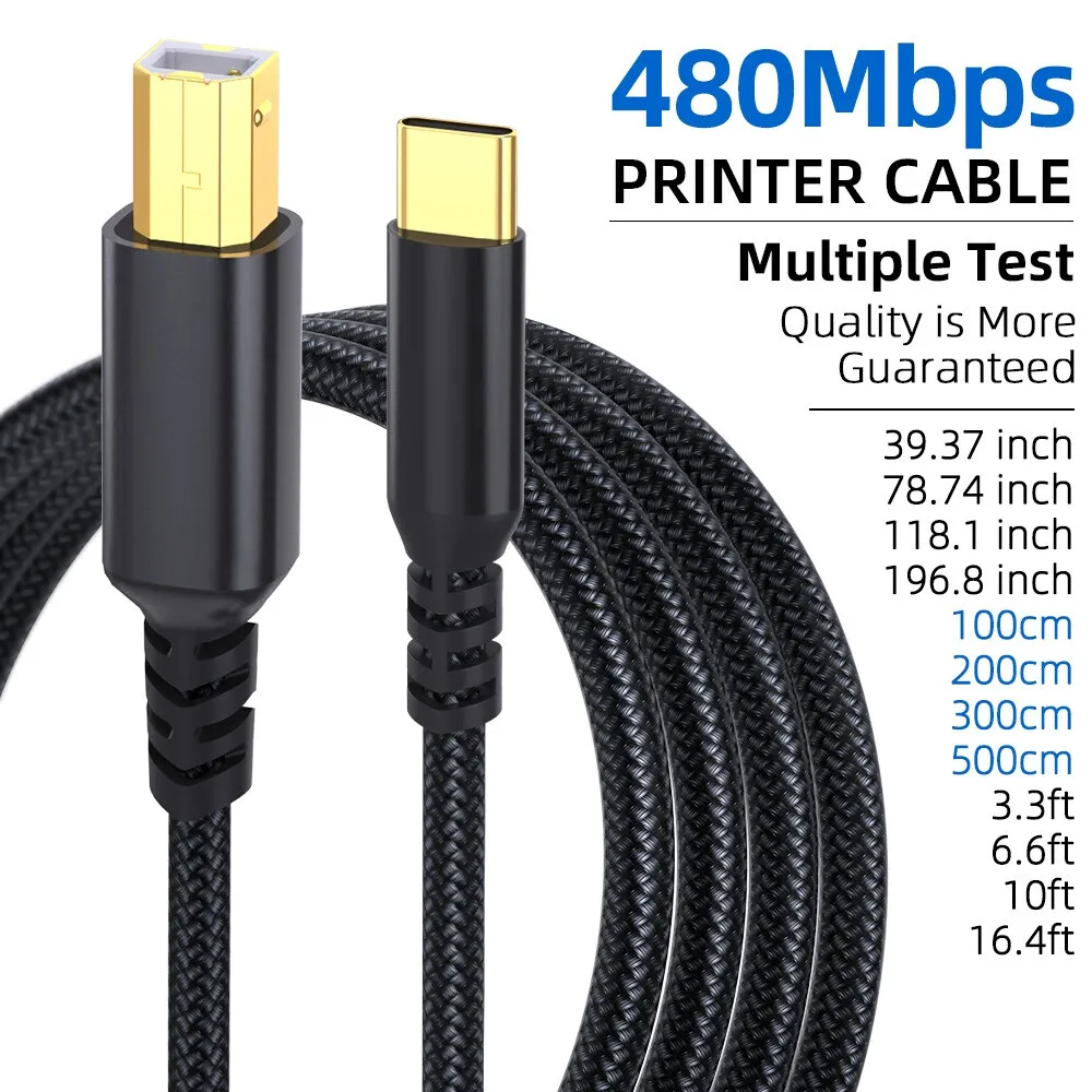 USB B to USB C Printer Cable,Plug And Play,Nylon Braided Fast Charging Cord for HP,Canon,Epson,Lexmark Printer,Scanner,Copier