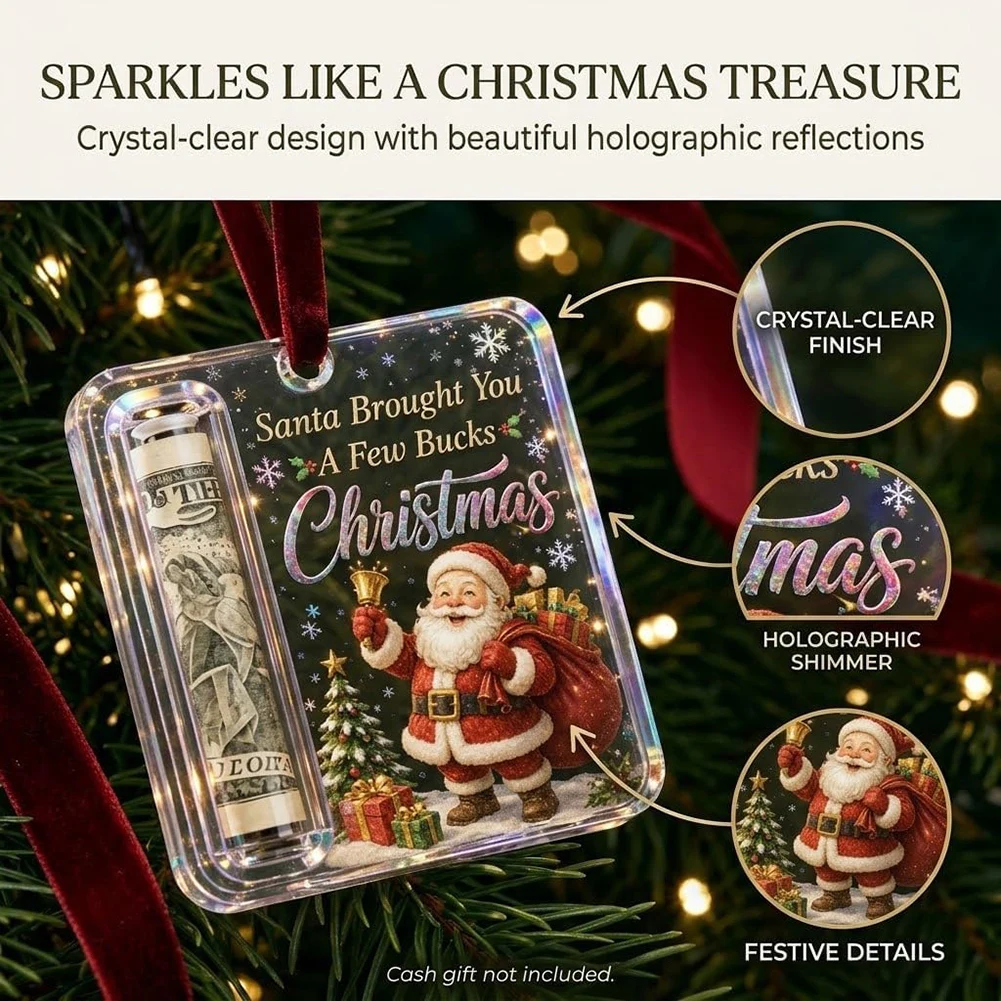 Christmas Money Holder Ornament,Acrylic Christmas Gift Money Card Holder,Transparent Design Displays Bills Clearly,Holiday Decor
