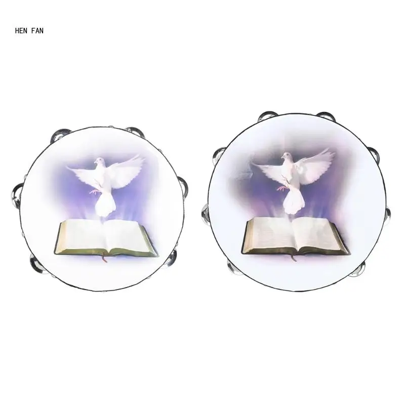 Bible Bells Drum Handheld Tambourine Hand Bells for Family Party Child M89D