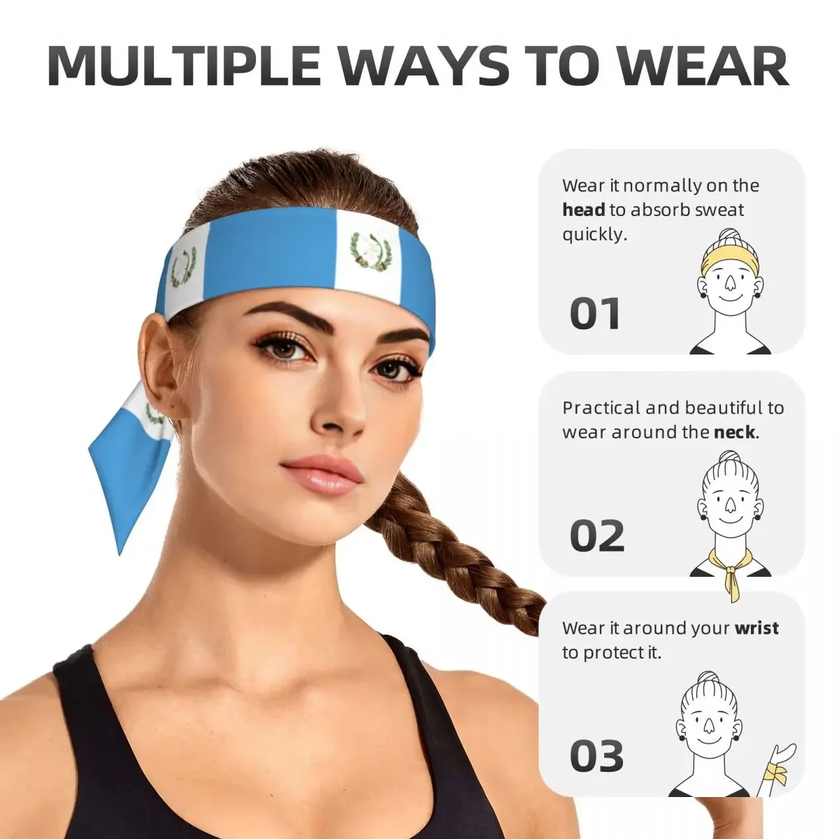 Sports Headband Head Tie Guatemala Flag Bandana Sweatbands Yoga Tennis Headwrap For Adult