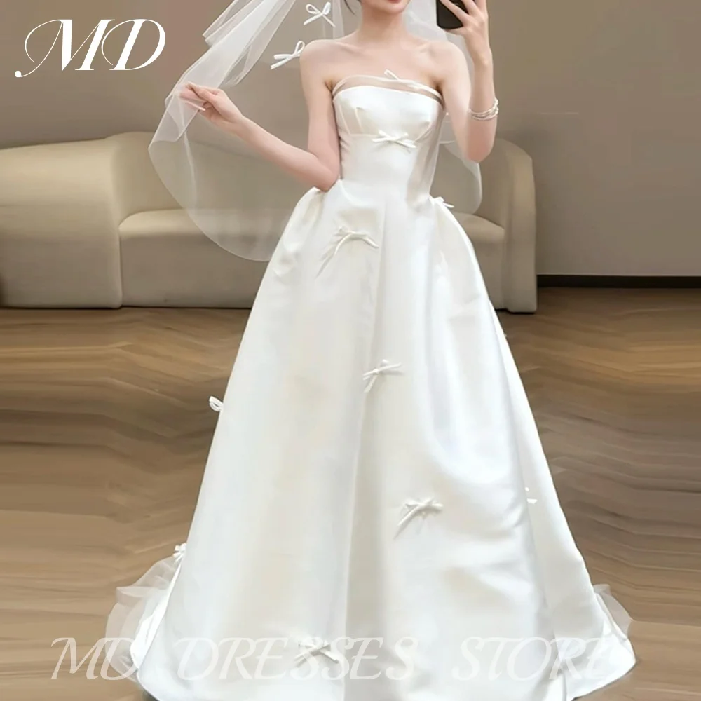 

MD Princess Lvory A-line Satin Wedding Dresses Sleeveless Korea Photoshoot Ribbon Bridal Gown Floor Length Customized 웨딩드레스 2025