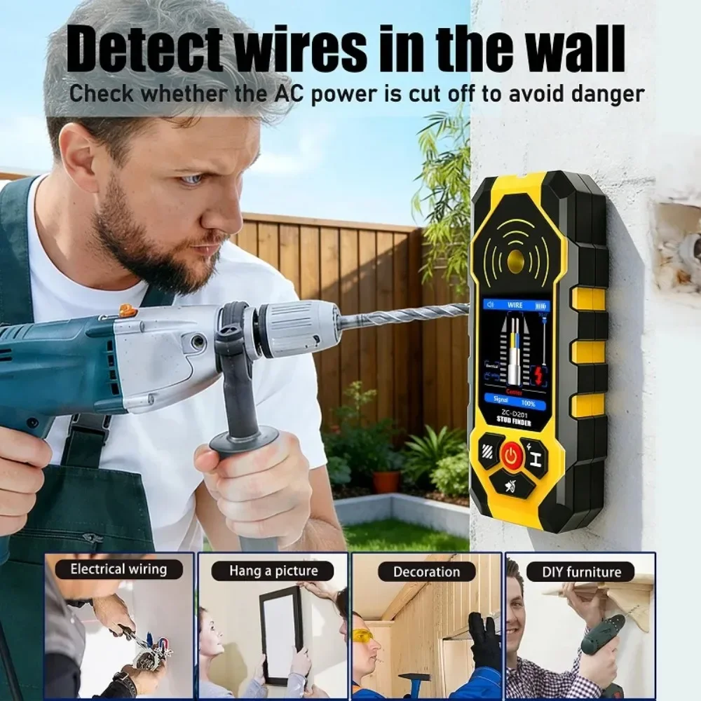 ZC-D201 Multifunctional Wall Scanner 4 in 1 Stud Detector LCD Display for Wood Metal Joist AC Wire Pipe Detection