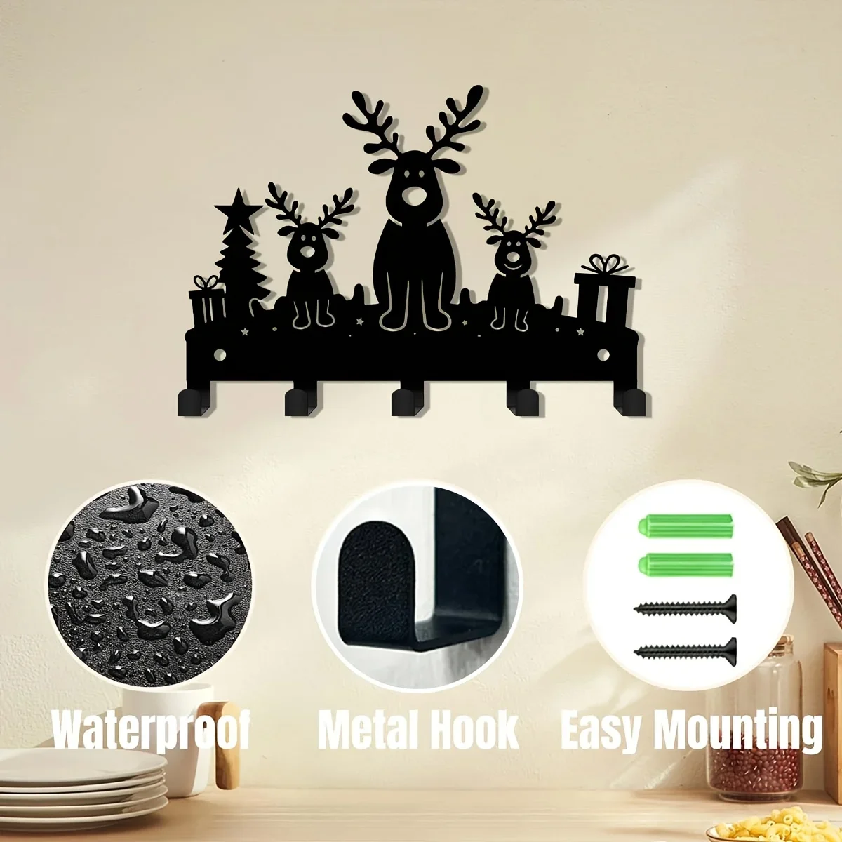 CIFBUY Iron Wall Art Elk Metal Key Hook Decor Rustic Accent Hat Organizer For Home Office Kitchen Porch Vintage Minimalist