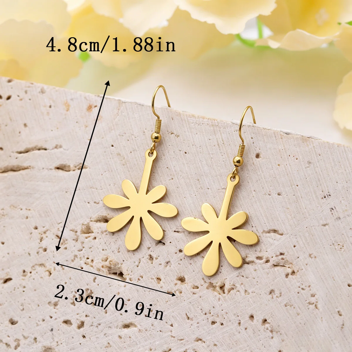 Kinitial Long Stem Daisy Flower Hook Earrings For Women Stainless Steel Floral Dangle Drop Earrings Jewelry Girlfriends Gifts