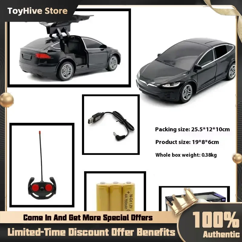 1:24 Tesla Rc Car 4-Channel Drfit Remote Control Car With Lights Simulation Double Doors Plastic Model Children'S Toy Car Gift