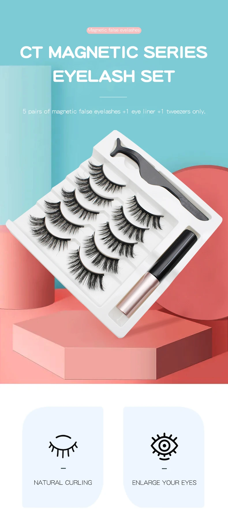 5 Paar 3D dicke magnetische falsche Wimpern, wiederverwendbare lange Wimpern, künstliche Nerzwimpern, magisches, dauerhaftes Eyeliner-Set, natürlicher Look – Detail 1