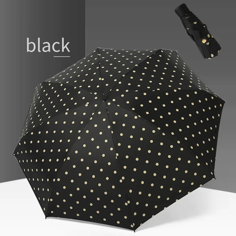 

5 Folding Sun Umbrella Female Sunscreen Polka Dot Umbrella Small Pocket Rain Dual-use Black Coating Rain Fold Cute Umbrella