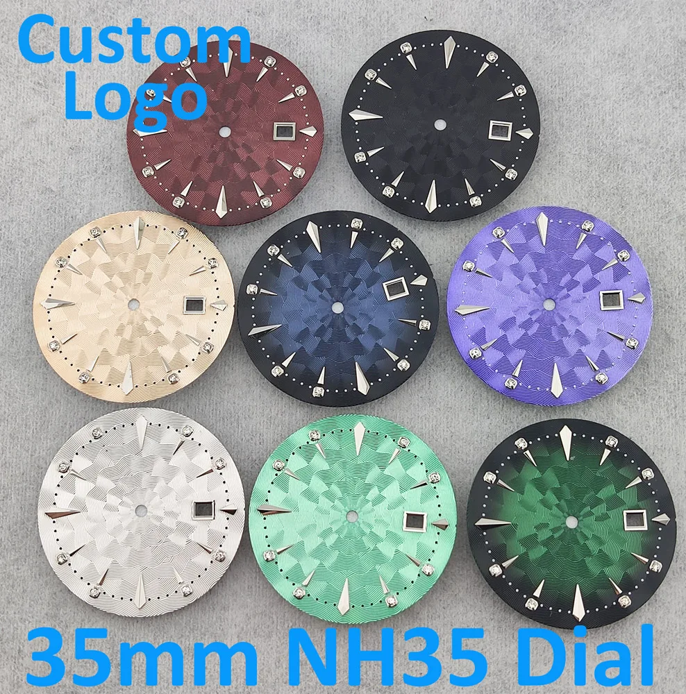 35mm Watch Dial NH35 Dial Cocktail Dial 35mm Watch Replacement Parts Diamond Dial Support For NH35/NH36 Movement Customized Logo