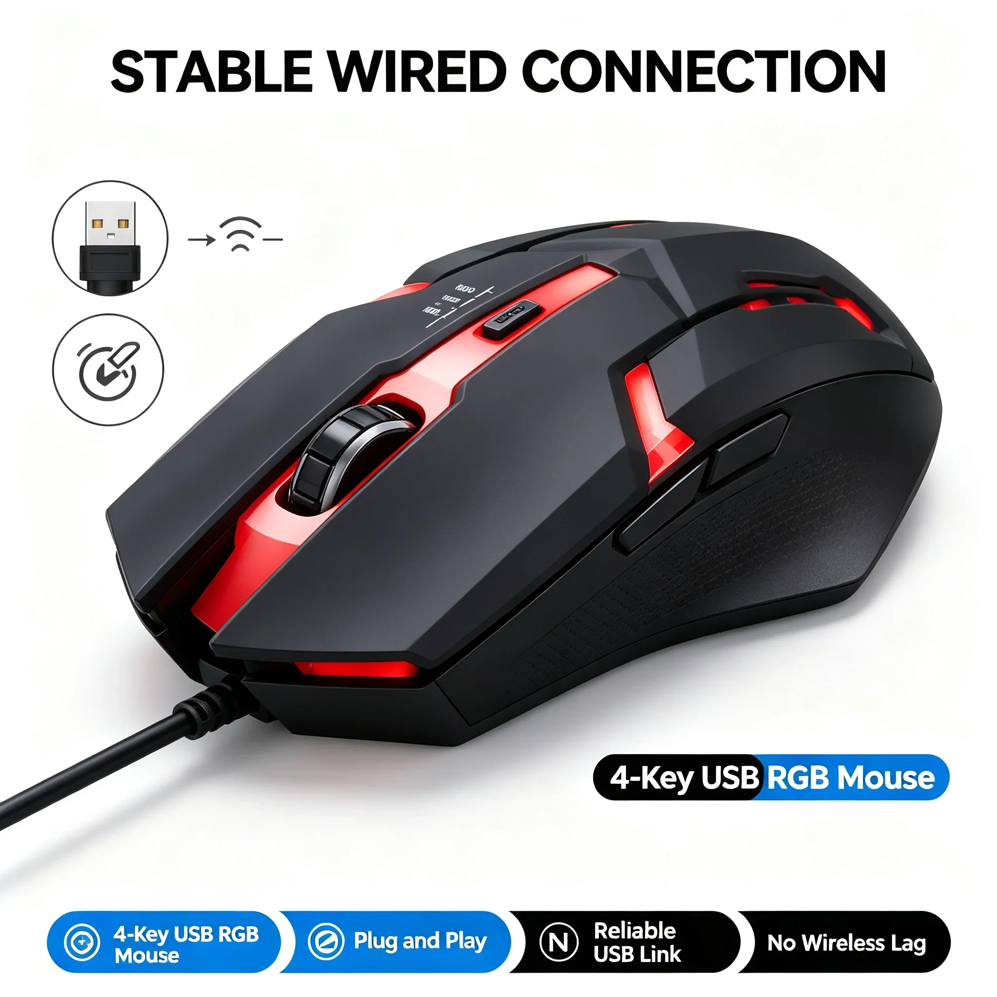 Latest High-quality Ergonomic Gaming Mouse, Suitable for Desktop and Laptop Computers, 4-button USB RGB Backlit Mouse