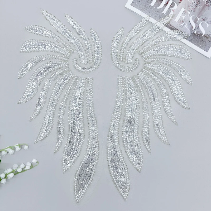 Colorful sequins embroidered wings flowers wedding dress sewing performance stage costume corsage DIY accessories