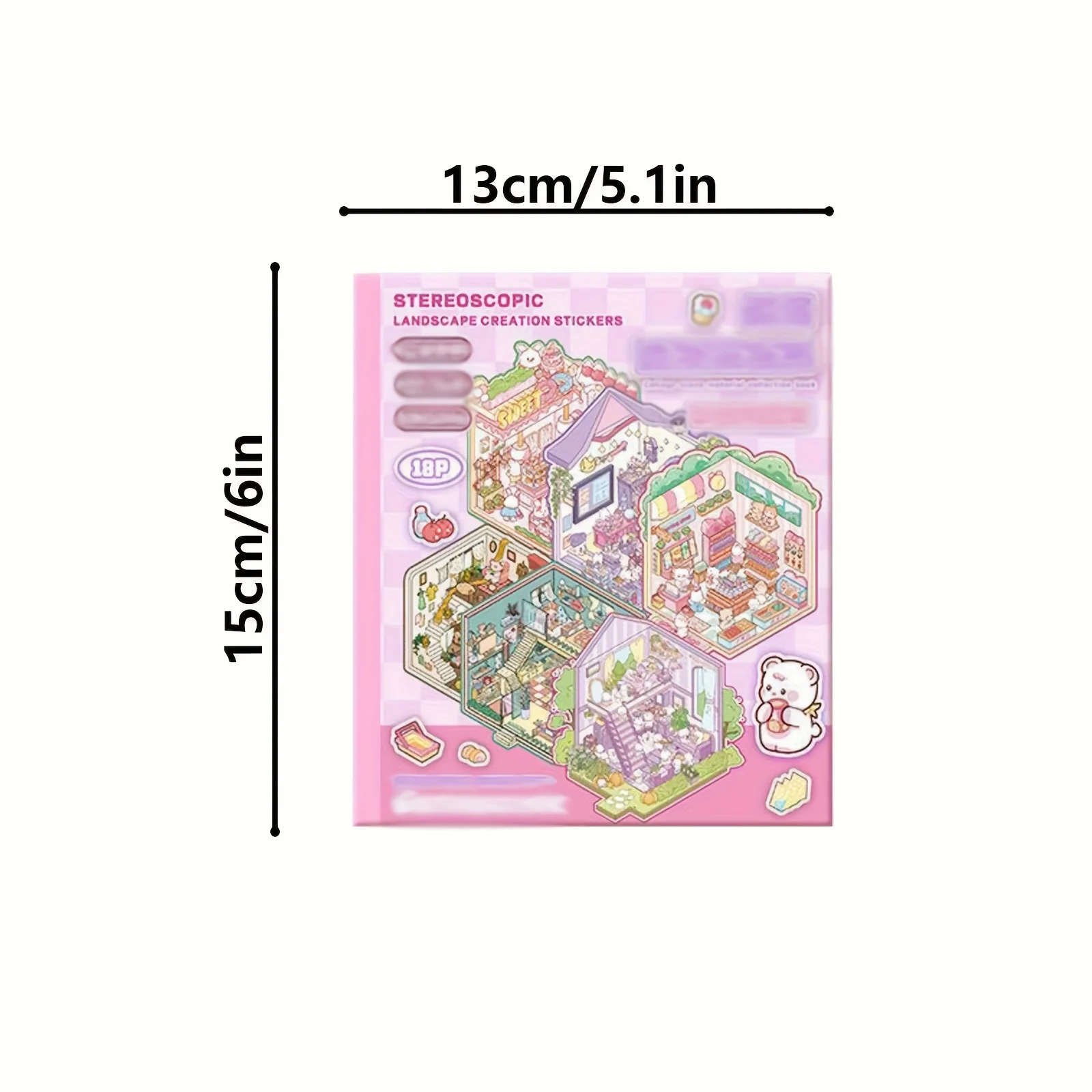 18 Sheets 3D Mini Book Scene Stickers, Magic Classroom, Animal Convenience Store, Dessert House, Cat Apartment, Tailor Shop