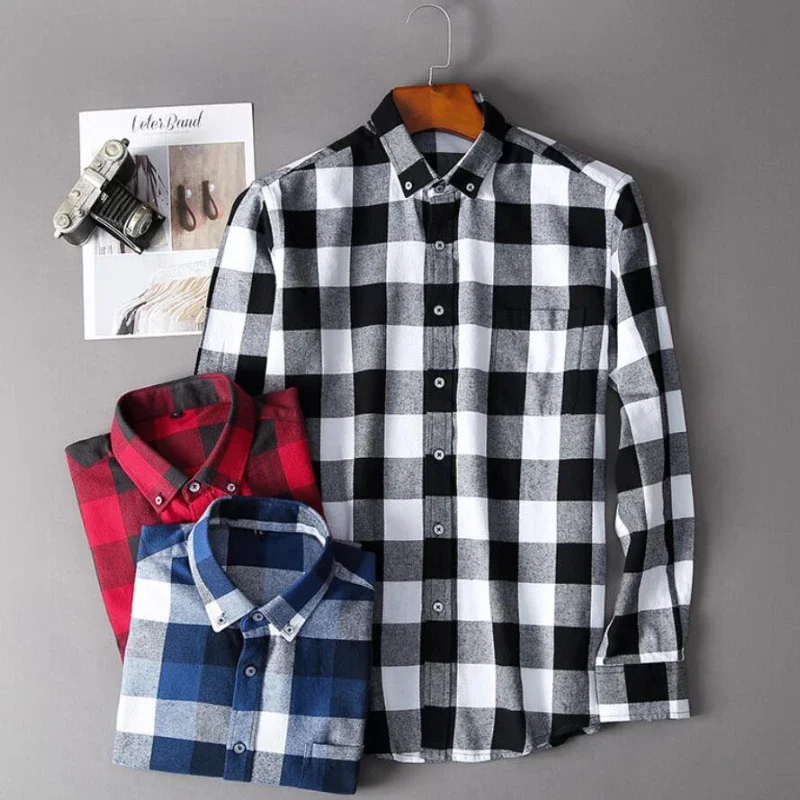 New Autumn Winter Plaid Red Checkered Shirt Men Shirts Long Sleeve Chemise Homme Cotton Male Check Shirts