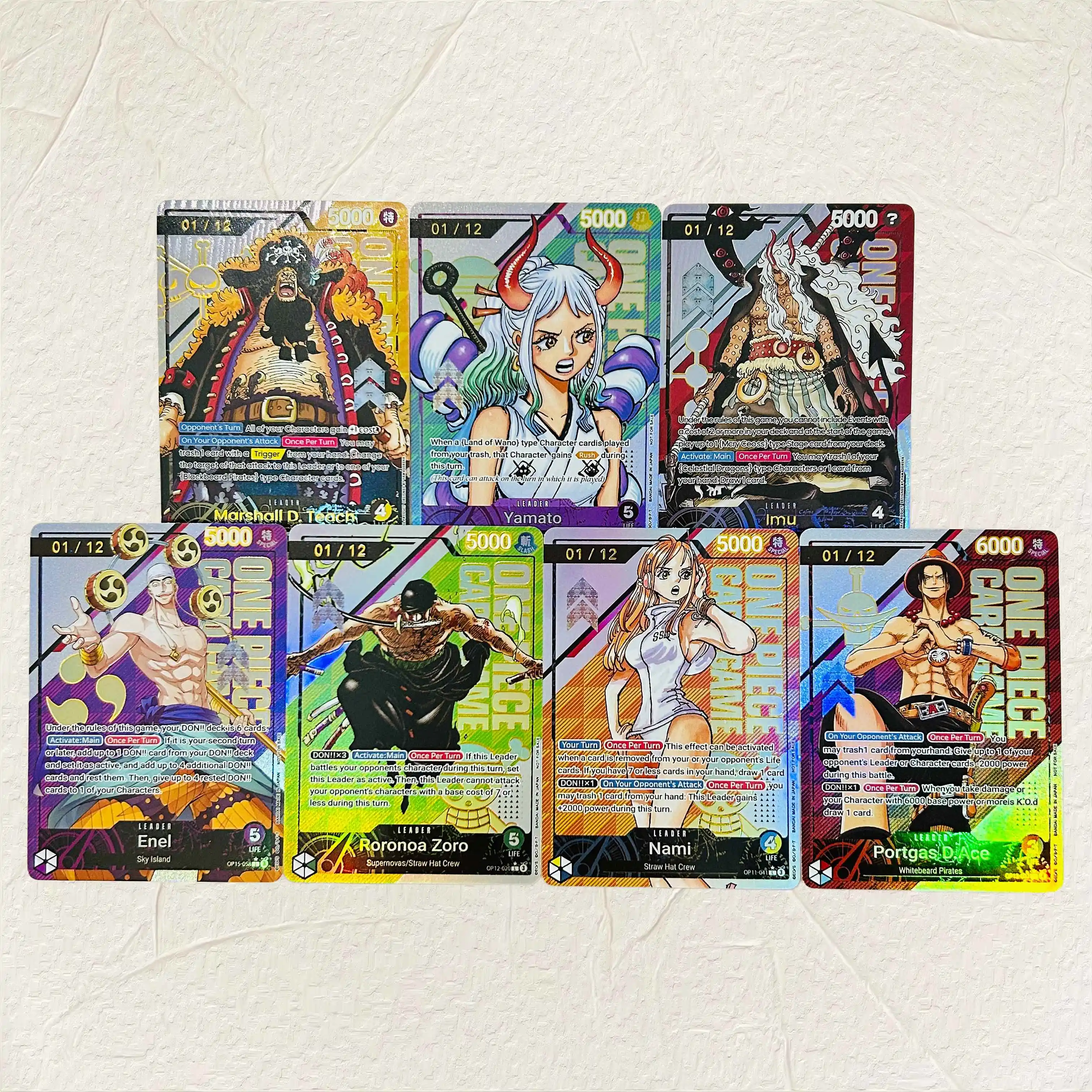 One Piece Teach Yamato Imu Enel Zoro Nami Ace 7-teiliges Set DIY Folien-Textur-Karten Sammlerwertige Premium Anime-Sammelkarten