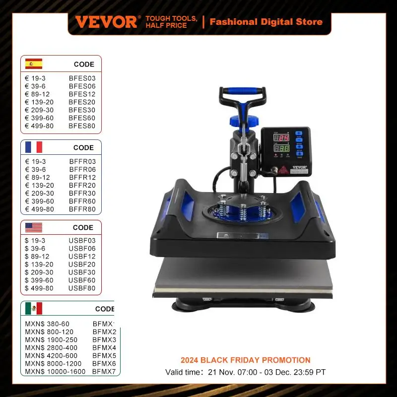 VEVOR Heat Press Machine Heat Transfer Machine with 30 oz Tumbler Press 360° Swing Away Digital T-Shirt Pressing Teflon Coating