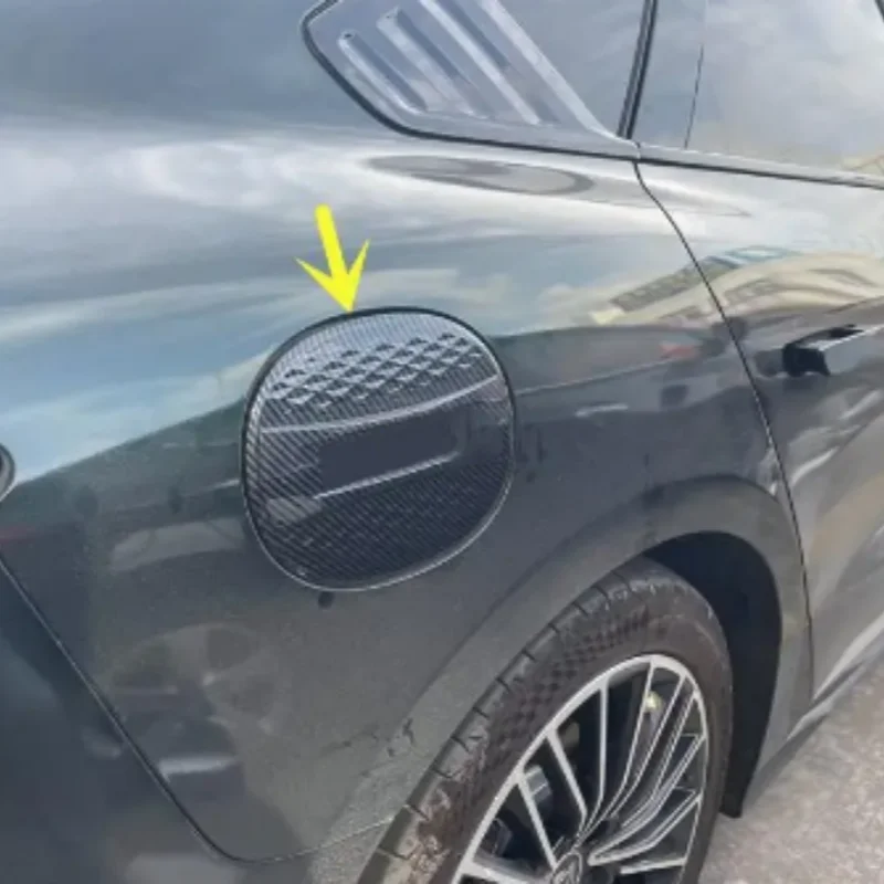 

Car Carbon fibre Black Sticker Trim Electric Box Decor Cover Charging Port Cap Garnish Frame For BYD Han DM EV 2022+ Accessories