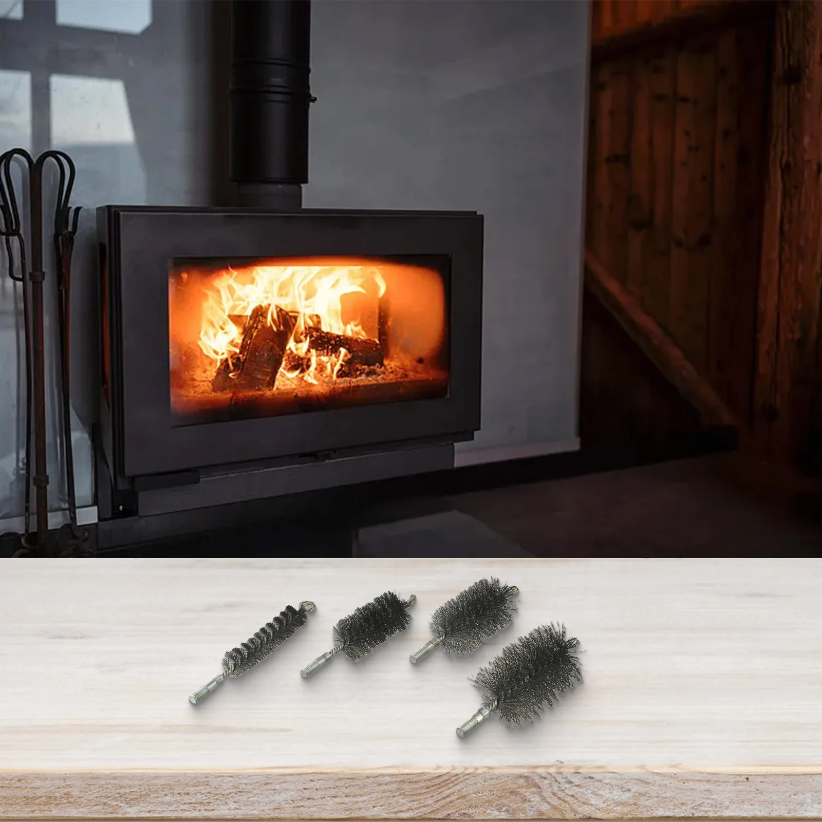 4pcs Chimney Brush Cleaning Brush Flexible Rods Steel Wire Fireplace Flue Pipe Rust Dryer Vent Cleaner 30/50/65/80mm