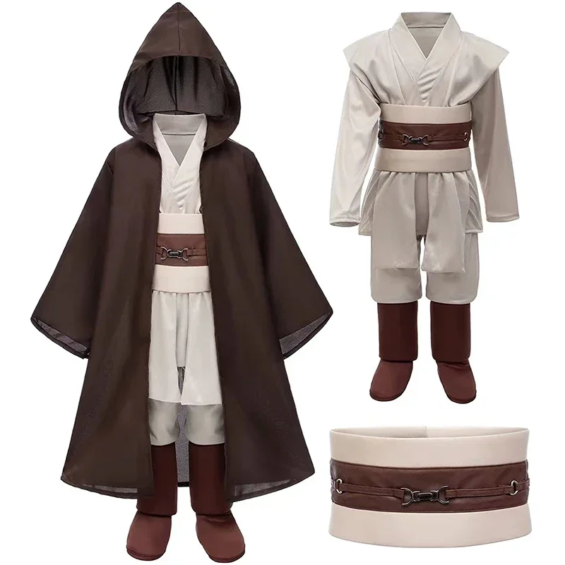 A Kids Halloween Costumes Jedi Warrior Cosplay Hooded Cloak Clothing Full Suit Star War Masquerade Party Cosplay Costume