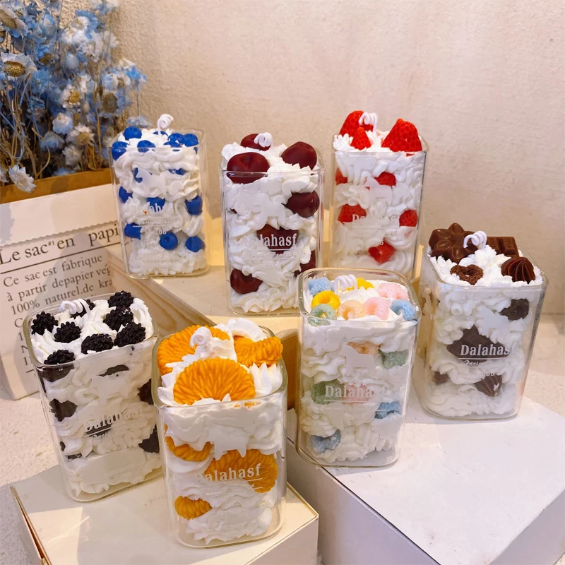 

Cute Simulation Candles Fruit Creamy Cups Aromatherapy Candle Soy Wax Strawberry Orange Cake Creative Birthday Gift Home Decor